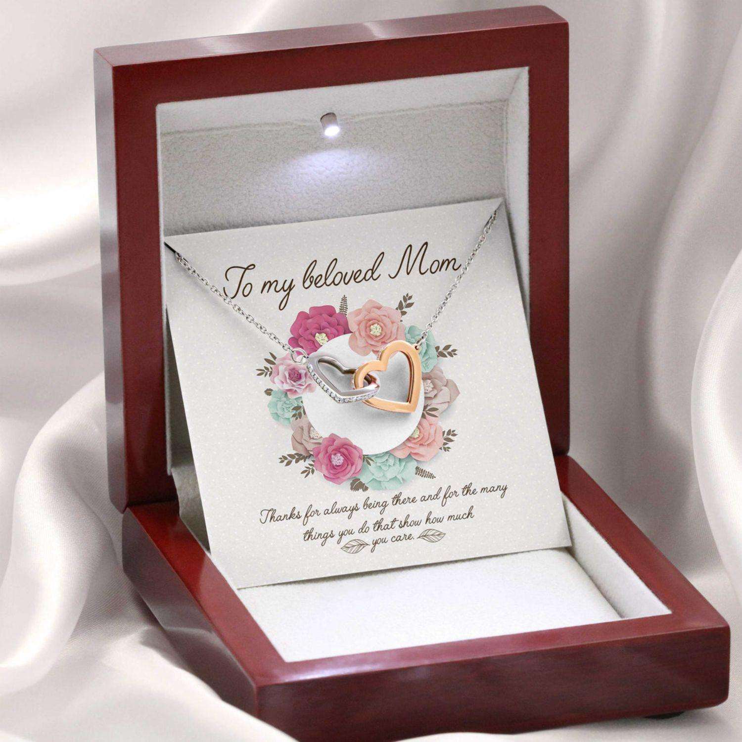 Mom Necklace, Gift For Mother’S Day Thanks For Always Being There, Message Card Hearts Necklace Gifts for Mother (Mom) Rakva