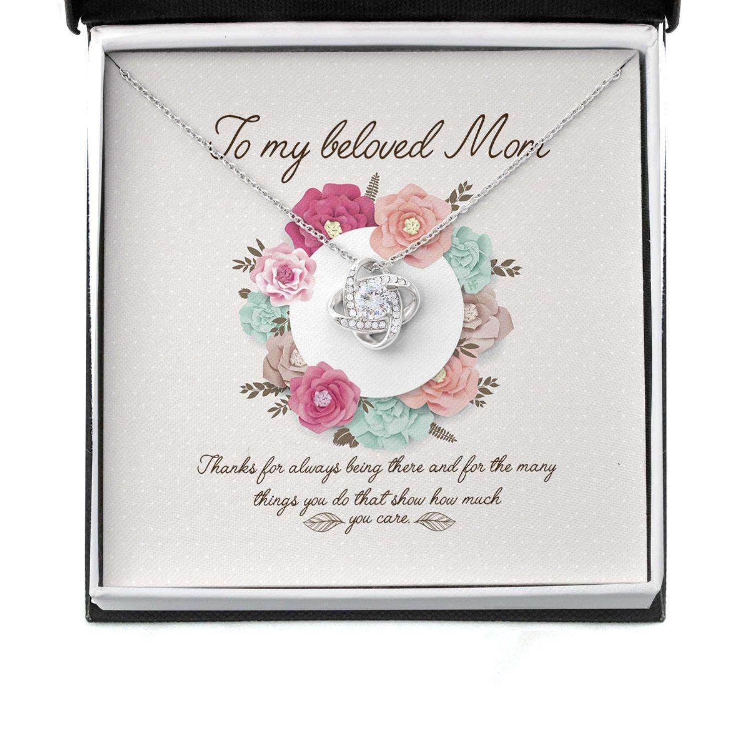 Mom Necklace, Gift For Mother’S Day Thanks For Always Being There, Message Card Love Knot Necklace Gifts for Mother (Mom) Rakva