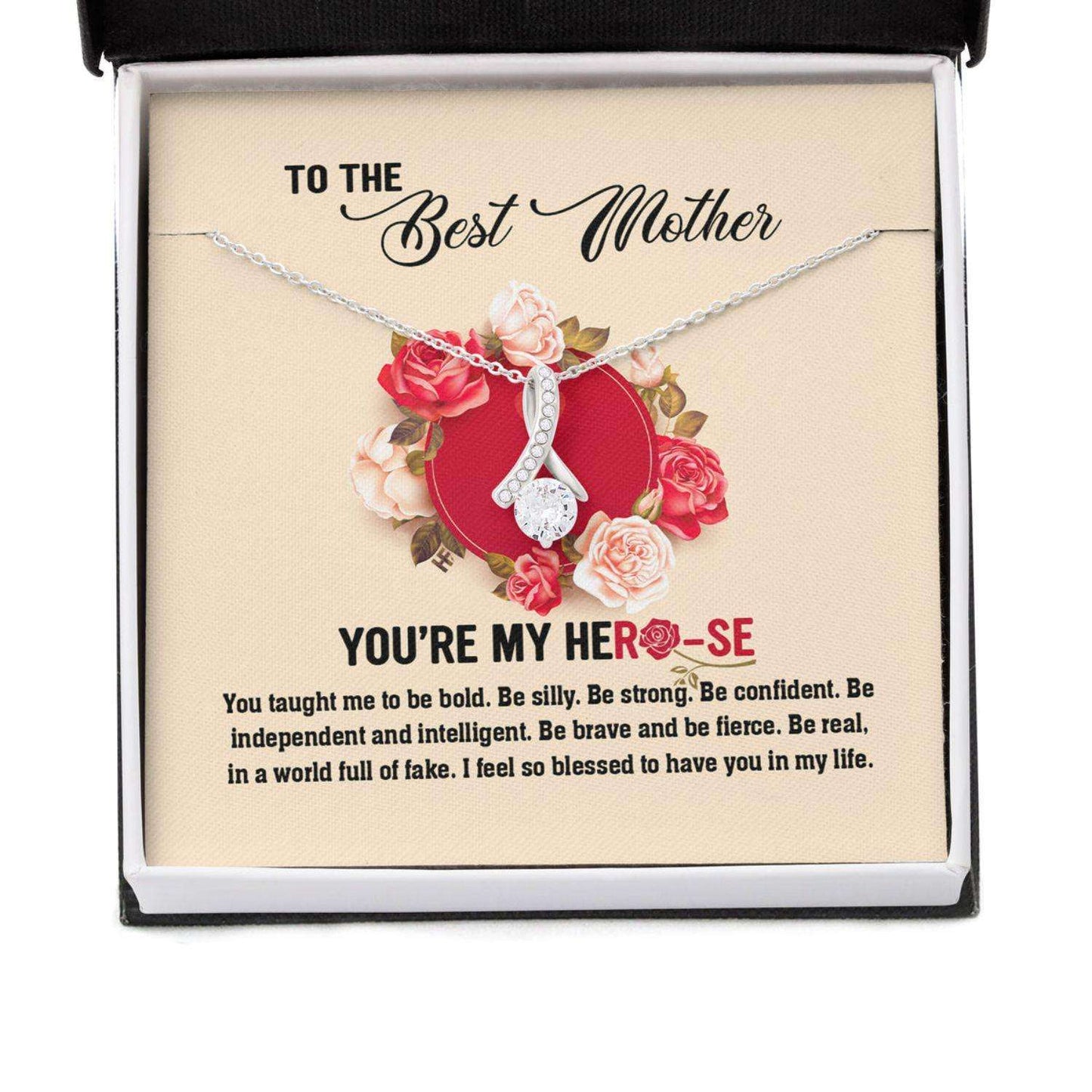 Mom Necklace, Gift For Mother’S Day You’Re My Herose, Message Card Beauty Necklace Gifts for Mother (Mom) Rakva