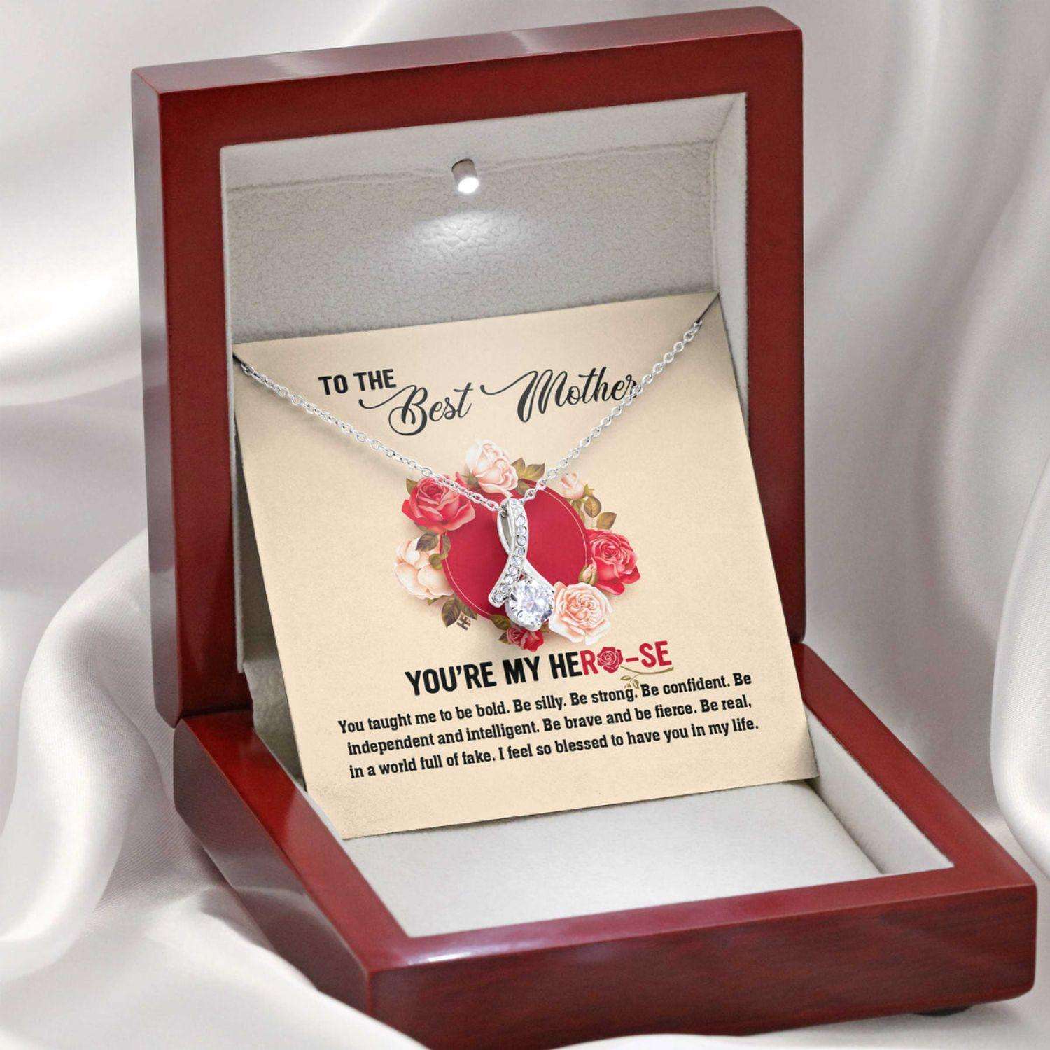 Mom Necklace, Gift For Mother’S Day You’Re My Herose, Message Card Beauty Necklace Gifts for Mother (Mom) Rakva