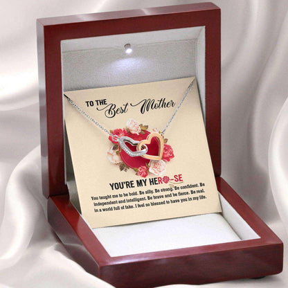 Mom Necklace, Gift For Mother’S Day You’Re My Herose, Message Card Hearts Necklace Gifts for Mother (Mom) Rakva