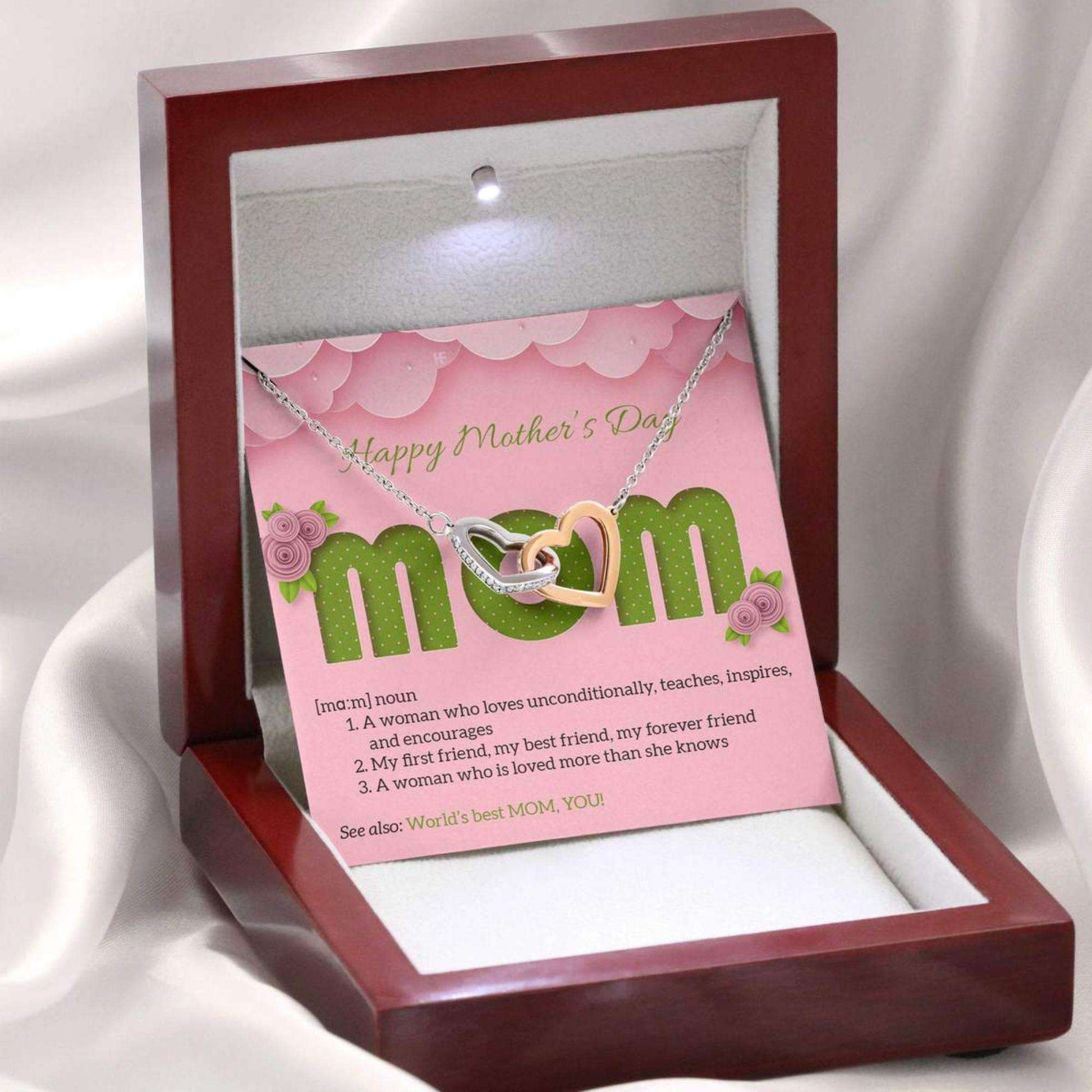 Mom Necklace, Gift For My Beloved Mom On Mother’S Day With Paper Cut Letters, Flowers, Interlocking Hearts Necklaces Gifts for Mother (Mom) Rakva