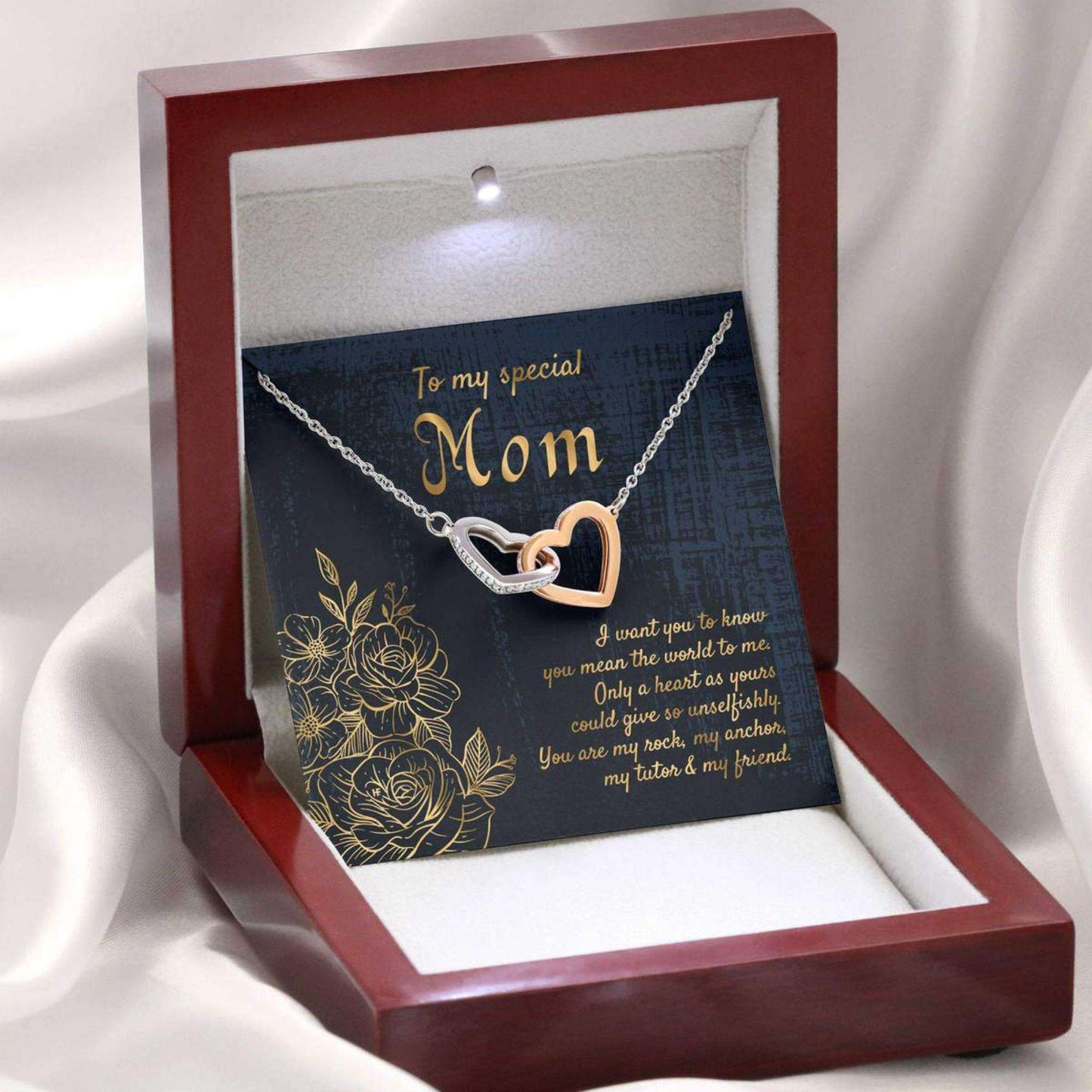 Mom Necklace, Gift For My Special Mom On Mother’S Day With Golden Lined Roses Interlocking Hearts Necklaces Gifts for Mother (Mom) Rakva