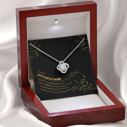 Mom Necklace, Gift For My Wonderful Mom On Mother’S Day With Lioness And Small Cub Lined Love Knot Necklaces Gifts for Mother (Mom) Rakva