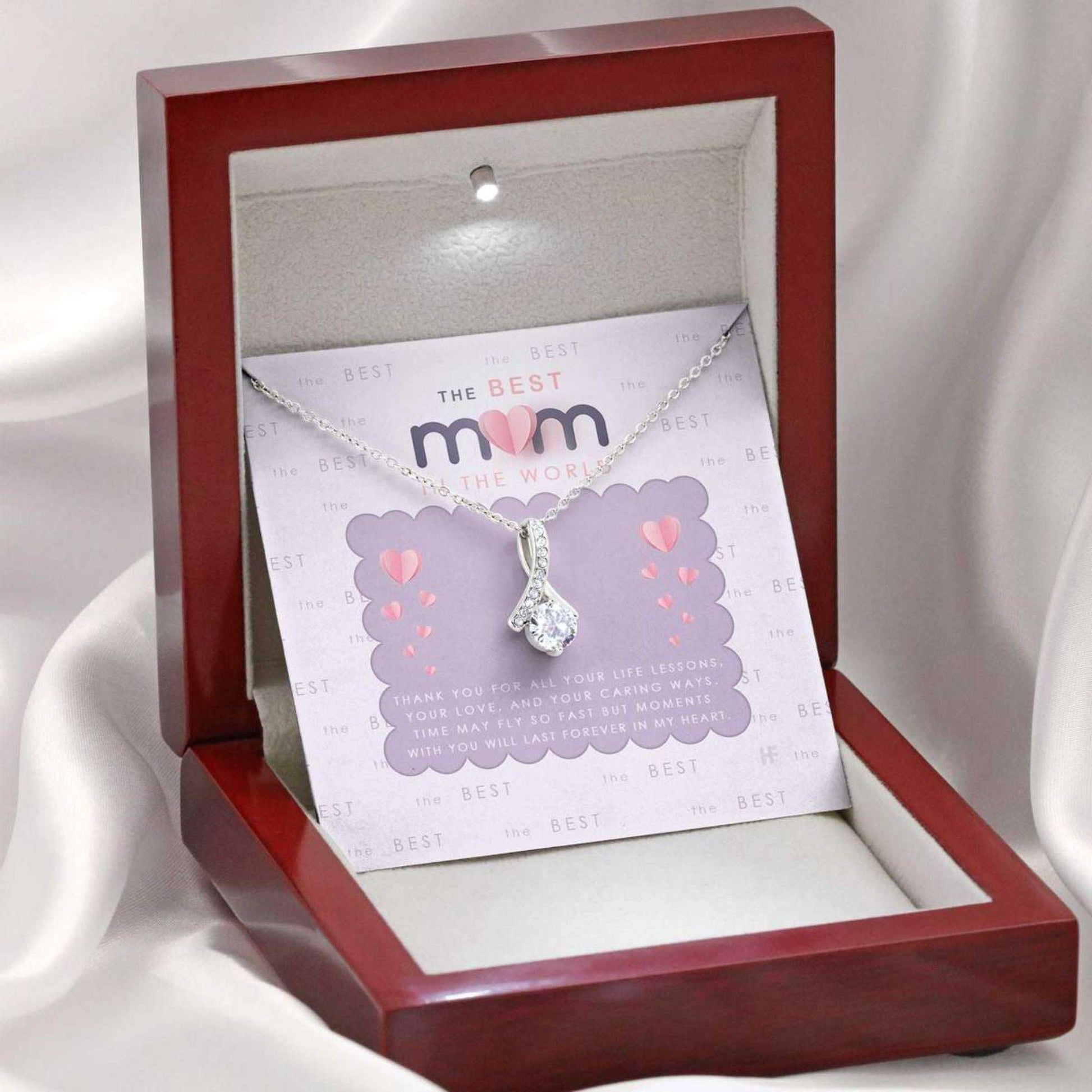 Mom Necklace, Gift For The Best Mom In The World On Mother’S Day With Pink Paper Alluring Beauty Necklaces Gifts for Mother (Mom) Rakva