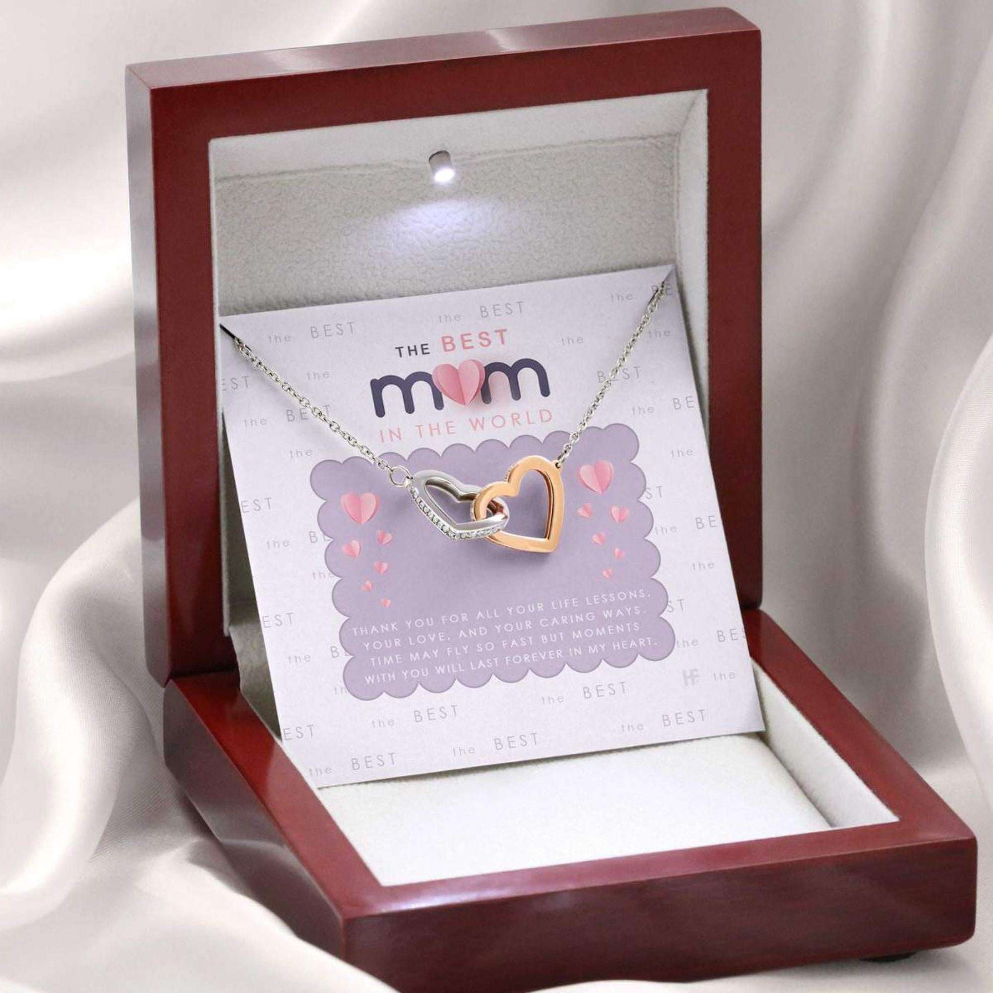 Mom Necklace, Gift For The Best Mom In The World On Mother’S Day With Pink Paper Interlocking Hearts Necklaces Gifts for Mother (Mom) Rakva