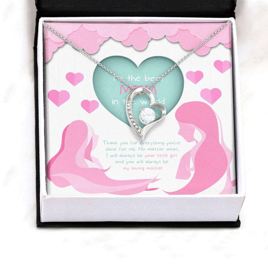 Mom Necklace, Gift For The Best Mom In The World With Pink & Green Paper Heart, Forever Love Necklaces Gifts for Mother (Mom) Rakva