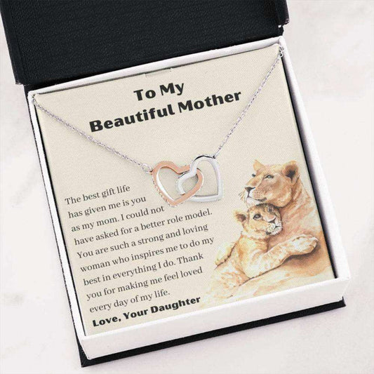 Mom Necklace Gift “ Lion Mom Necklace “ Mom Necklace With Message Card “ Lion Mom Gift “ 2 Heart Necklace “ Best Mom Ever Gifts for Mother (Mom) Rakva