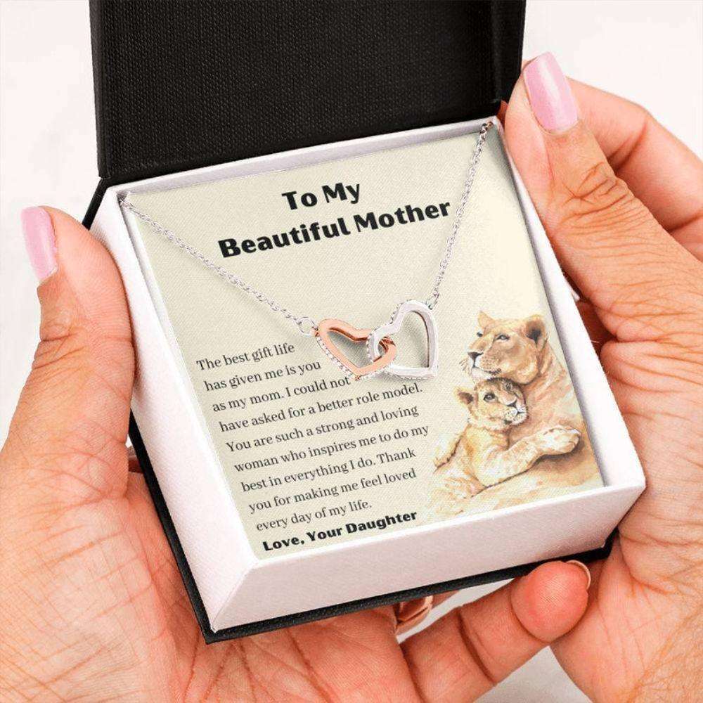 Mom Necklace Gift “ Lion Mom Necklace “ Mom Necklace With Message Card “ Lion Mom Gift “ 2 Heart Necklace “ Best Mom Ever Gifts for Mother (Mom) Rakva