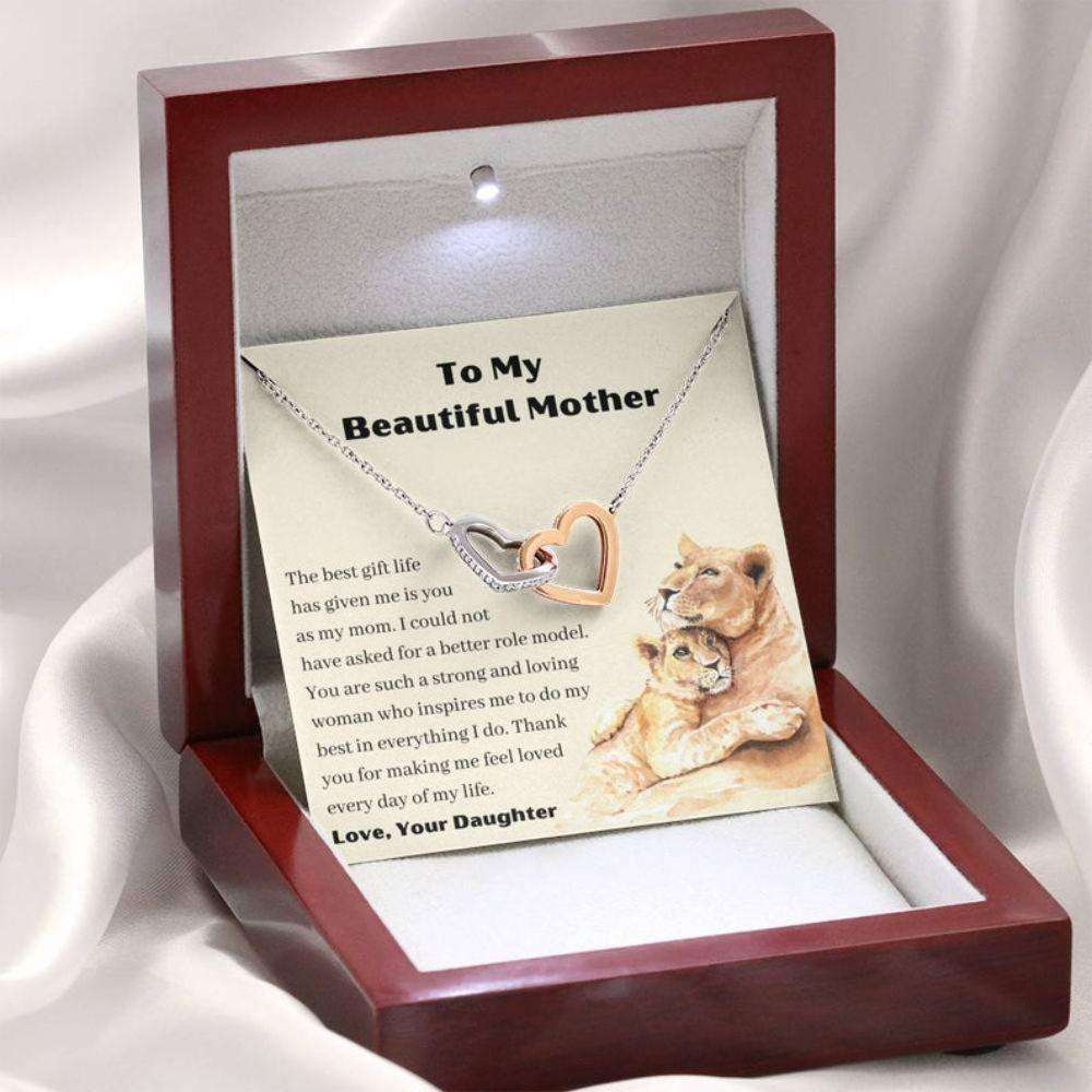 Mom Necklace Gift “ Lion Mom Necklace “ Mom Necklace With Message Card “ Lion Mom Gift “ 2 Heart Necklace “ Best Mom Ever Gifts for Mother (Mom) Rakva