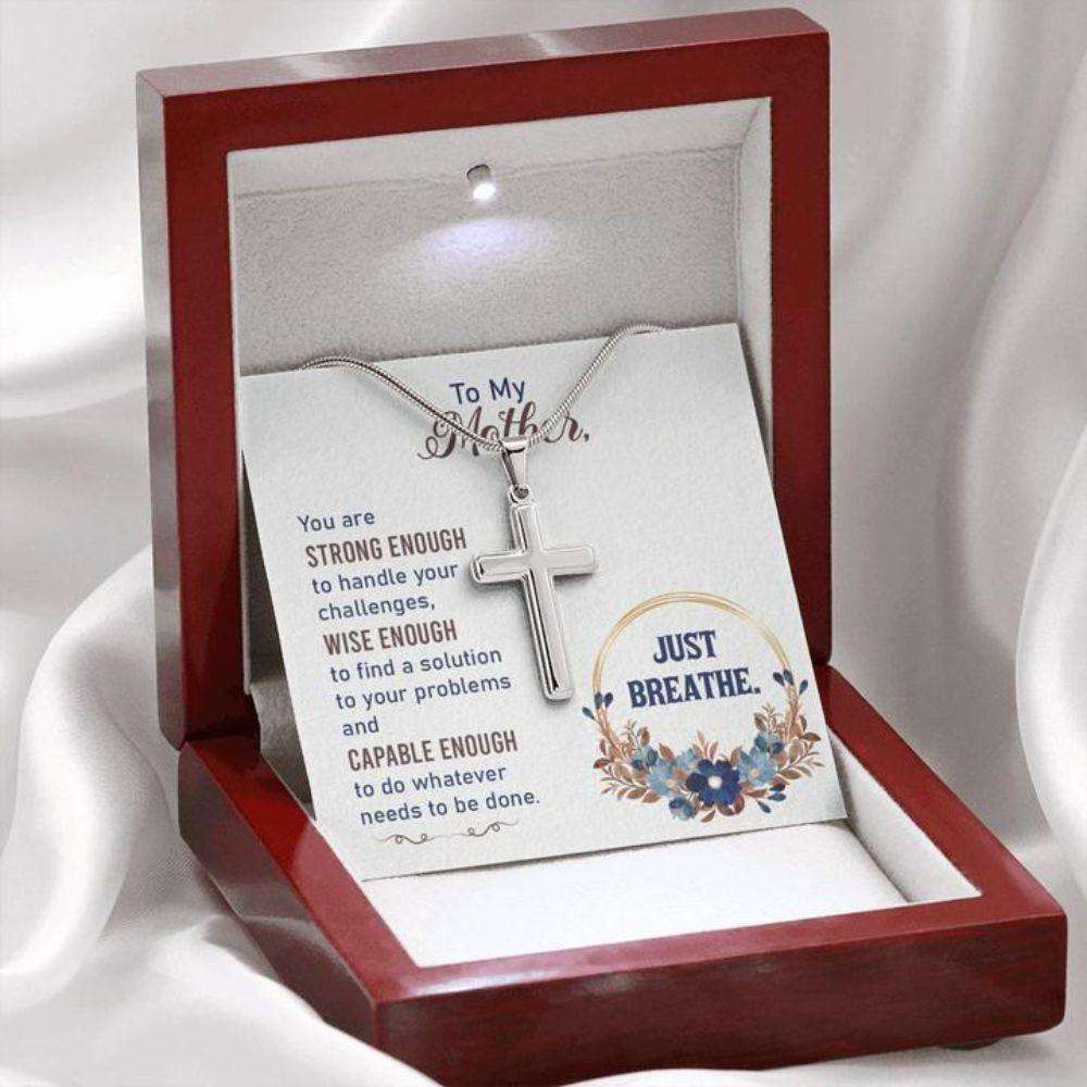 Mom Necklace, Gift To Mother “ Mom Necklace Just Breathe “ Forever Faithful Cross Necklace Gifts for Mother (Mom) Rakva