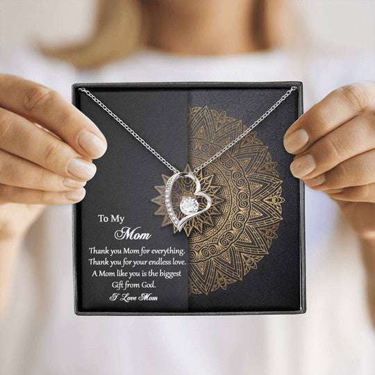 Mom Necklace, Gold Mandala Gift For Mom Forever Love Necklace Thank You Mom For Everything Gifts for Mother (Mom) Rakva