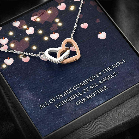 Mom Necklace, Guarded By Our Mother Interlocking Hearts Necklace Gifts for Mother (Mom) Rakva