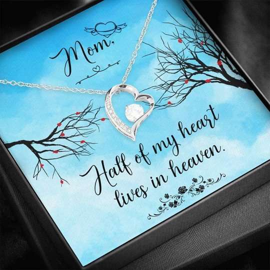 Mom Necklace, Half Of My Heart Lives In Heaven Forever Love Necklace Gift For Mom Gifts for Mother (Mom) Rakva