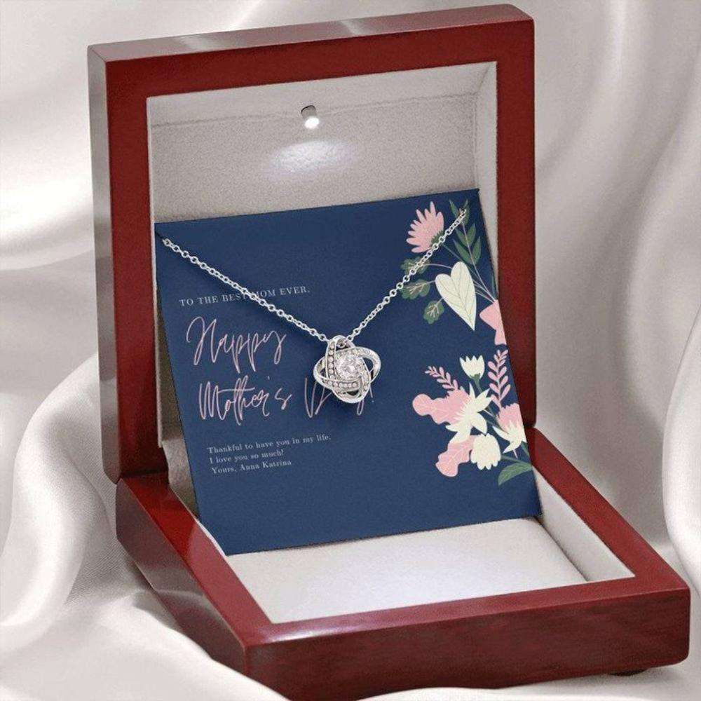 Mom Necklace, Happy Mother’S Day Necklace Gift, Thankful To Have You In My Life, Love Knot Necklace Gift For Mom Gifts for Mother (Mom) Rakva