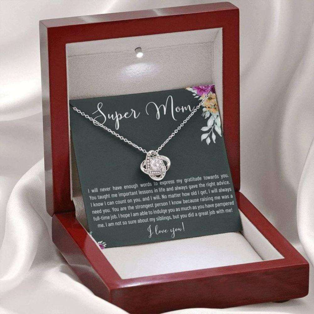 Mom Necklace, Happy Mother’S Day Necklace Gift, To My Supermom I Love You, Love Knot Necklace Gift For Mom Gifts for Mother (Mom) Rakva