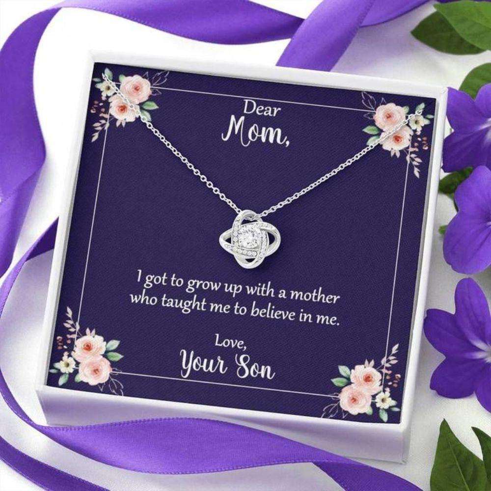 Mom Necklace, Happy Mother’S Day Necklace Gift, Who Taught Me To Believe In Me, Love Knot Necklace Gift For Women Gifts for Mother (Mom) Rakva