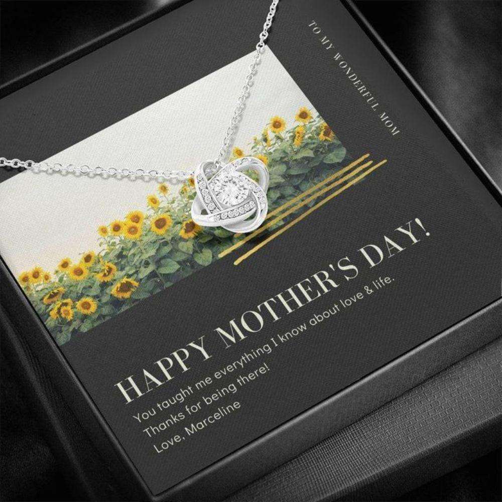 Mom Necklace, Happy Mother’S Day Necklace Gift, You Taught Me Everything About Love And Life, Love Knot Necklace Gift For Mom Gifts for Mother (Mom) Rakva