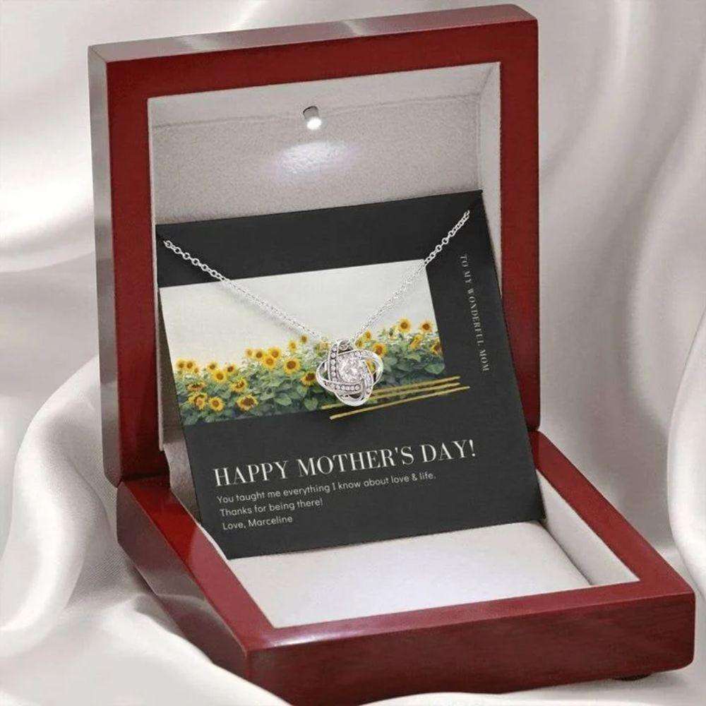 Mom Necklace, Happy Mother’S Day Necklace Gift, You Taught Me Everything About Love And Life, Love Knot Necklace Gift For Mom Gifts for Mother (Mom) Rakva