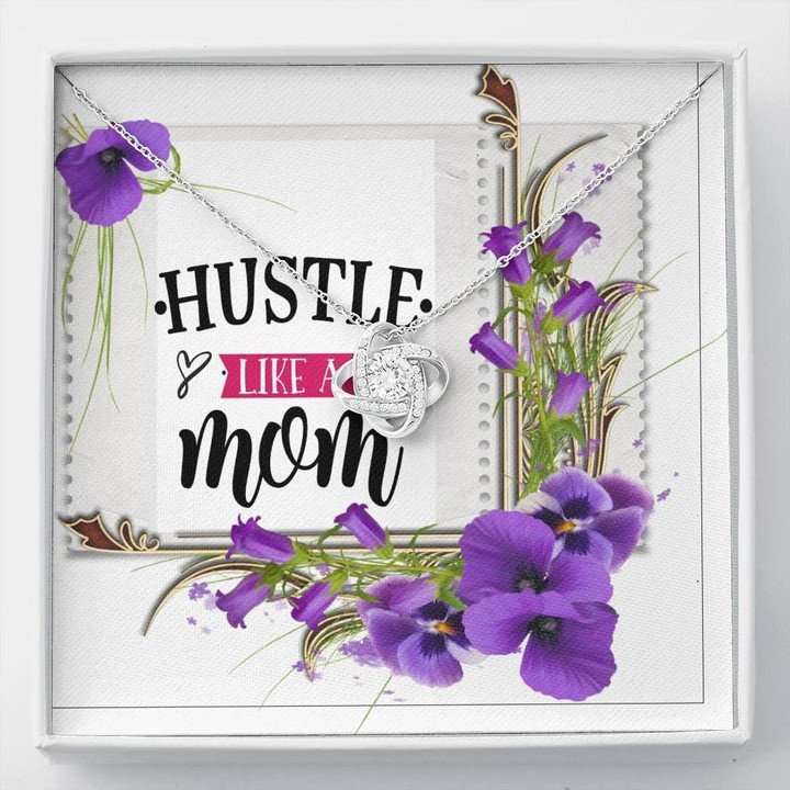 Mom Necklace, Hustle Like A Mom Orchid Flowers Love Knot Necklace Gift For Mom Gifts for Mother (Mom) Rakva