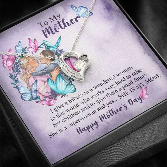 Mom Necklace, I Give A Tribute To A Wonderful Woman To Mom Forever Love Necklace Gift For Mom Gifts for Mother (Mom) Rakva