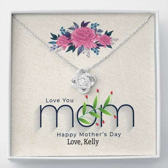 Mom Necklace, I Love You Mom Gift For Mom Custom Name Love Knot Necklace Gifts for Mother (Mom) Rakva