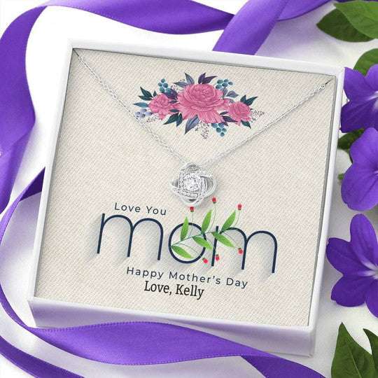 Mom Necklace, I Love You Mom Gift For Mom Custom Name Love Knot Necklace Gifts for Mother (Mom) Rakva