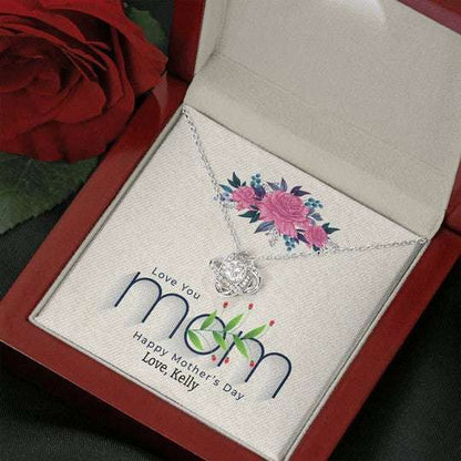 Mom Necklace, I Love You Mom Gift For Mom Custom Name Love Knot Necklace Gifts for Mother (Mom) Rakva