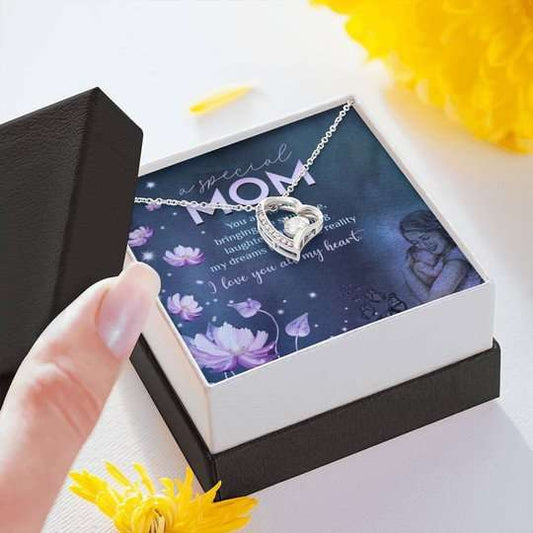 Mom Necklace, Lotus Gift For Mom Forever Love Necklace Love You All My Heart Gifts for Mother (Mom) Rakva