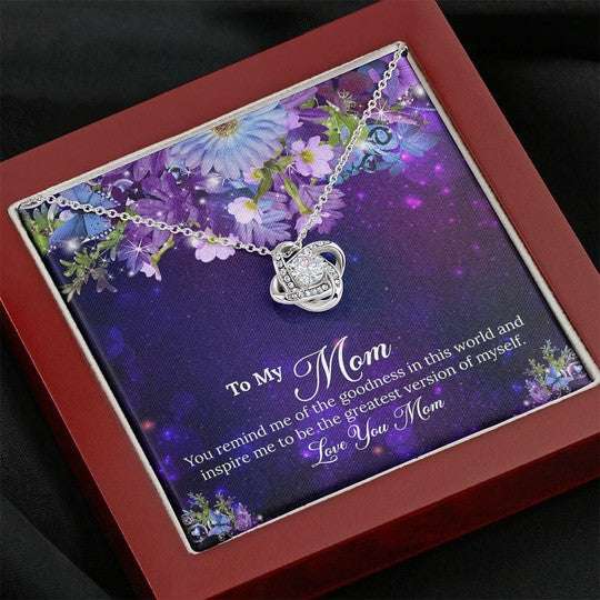 Mom Necklace, Love You Mom Purple Galaxy Gift For Mom Love Knot Necklace Gifts for Mother (Mom) Rakva