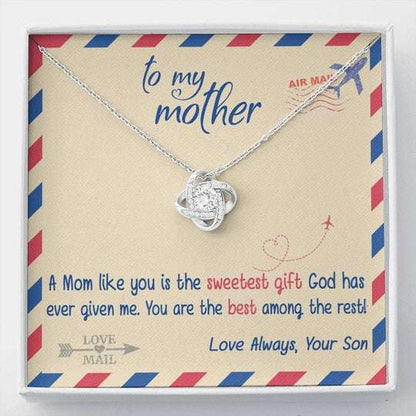 Mom Necklace, Mail Son Gift For Mom Love Knot Necklace You Are The Best Among The Rest Gifts for Mother (Mom) Rakva