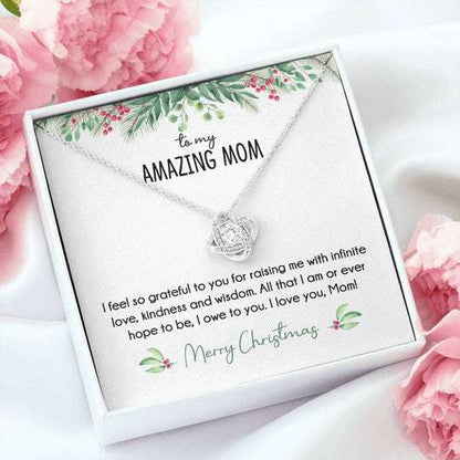 Mom Necklace, Merry Christmas Love You Gift For Mom Love Knot Necklace Gifts for Mother (Mom) Rakva