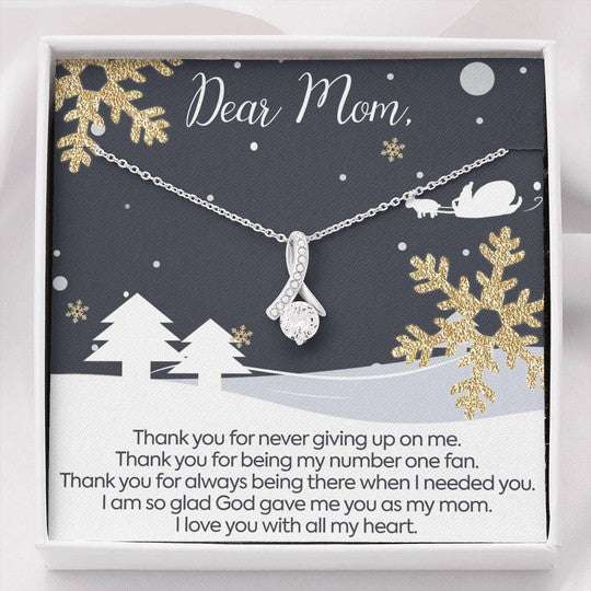 Mom Necklace, Merry Christmas Thanks For Never Giving Up On Me Beauty Necklace Gift For Mom Gifts for Mother (Mom) Rakva