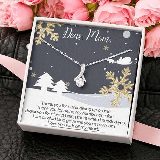 Mom Necklace, Merry Christmas Thanks For Never Giving Up On Me Beauty Necklace Gift For Mom Gifts for Mother (Mom) Rakva