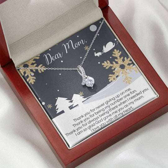 Mom Necklace, Merry Christmas Thanks For Never Giving Up On Me Beauty Necklace Gift For Mom Gifts for Mother (Mom) Rakva