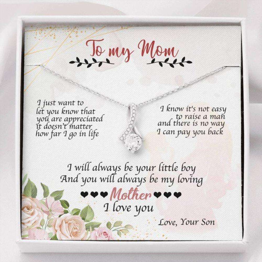 Mom Necklace, Message Card Necklace, To My Mom “ I Will Always Be Your Little Boy, I Love You, Necklace Gift From Son Gifts for Mother (Mom) Rakva