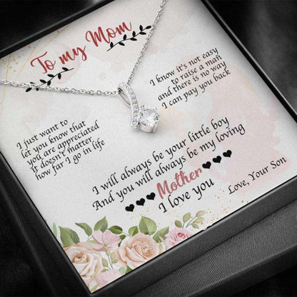 Mom Necklace, Message Card Necklace, To My Mom “ I Will Always Be Your Little Boy, I Love You, Necklace Gift From Son Gifts for Mother (Mom) Rakva