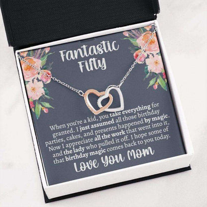 Mom Necklace, Mom 50Th Birthday Gift, Mother’S Day Necklace Gift, Fantastic Fifty, Interlocking Hearts Necklace Gift For Mom Gifts for Mother (Mom) Rakva