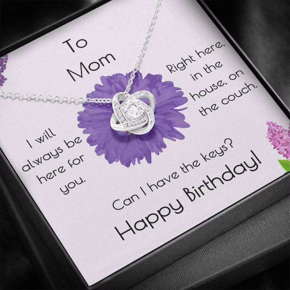 Mom Necklace, Mom Birthday Gift Here For You Love Knot Necklace Gifts for Mother (Mom) Rakva