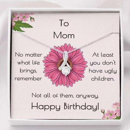 Mom Necklace, Mom Birthday Gift Not Ugly Sparkle Ribbon Necklace Gifts for Mother (Mom) Rakva