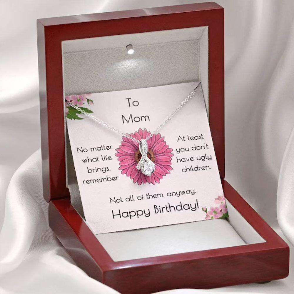 Mom Necklace, Mom Birthday Gift Not Ugly Sparkle Ribbon Necklace Gifts for Mother (Mom) Rakva