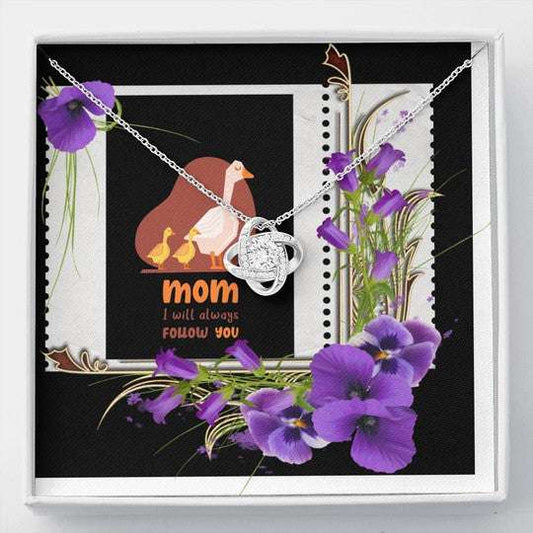 Mom Necklace, Mom I Will Always Follow You Ducks With Orchid Love Knot Necklace For Mom Gifts for Mother (Mom) Rakva