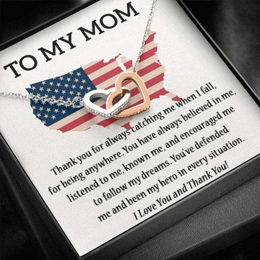 Mom Necklace, Mom Necklace, Mom Birthday Necklace, July 4Th Patriotic For Mom, Interlocking Necklace, Independence Day Gift For Mom Gifts for Mother (Mom) Rakva