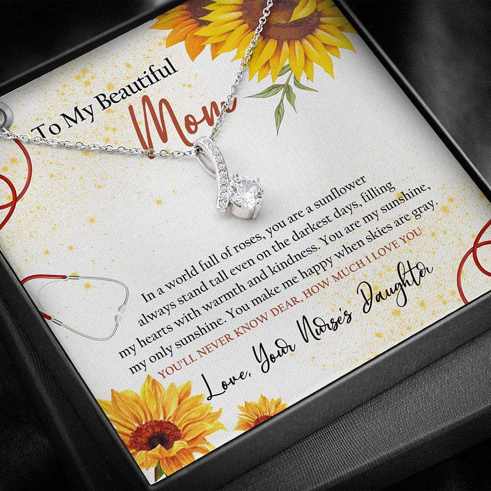 Mom Necklace, Mom Nurse Necklace “ To My Beautiful Mom Gift “ Your Nurse’S Daughter Gifts For Daughter Rakva