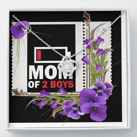 Mom Necklace, Mom Of Two Boys Low Battery Orchid Flowers Love Knot Necklace Gift For Mom Gifts for Mother (Mom) Rakva