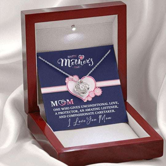 Mom Necklace, Mom One Who Gives Unconditionally Love Gift For Mom Love Knot Necklace Gifts for Mother (Mom) Rakva