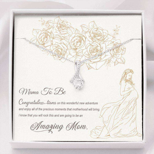 Mom Necklace, Mom To Be Gift “ Ribbon Style Necklace “ Pregnancy Necklace Cute Message Card “ Expecting Mom Gift Gifts For Mom To Be (Future Mom) Rakva