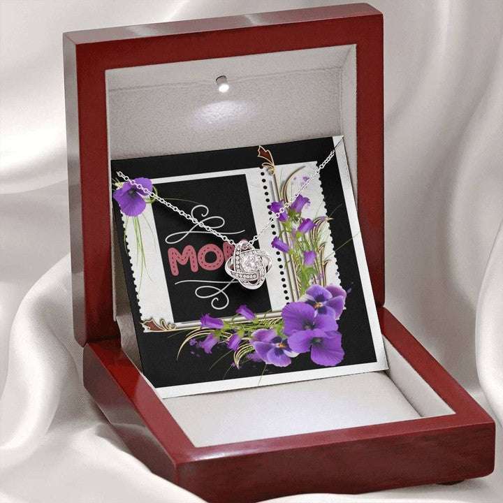 Mom Necklace, Mom With Purple Orchid Flowers Love Knot Necklace For Mom Gifts for Mother (Mom) Rakva