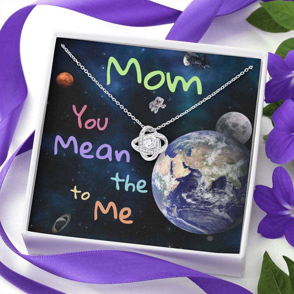 Mom Necklace, Mom You Mean The World To Me “ Galaxy Love Knot Necklace For Karwa Chauth Rakva