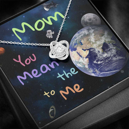 Mom Necklace, Mom You Mean The World To Me “ Galaxy Love Knot Necklace For Karwa Chauth Rakva